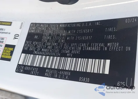 2024 Toyota Corolla Cross L z USA, uszkodzony, nr VIN 7MUAAAAG9RV086394